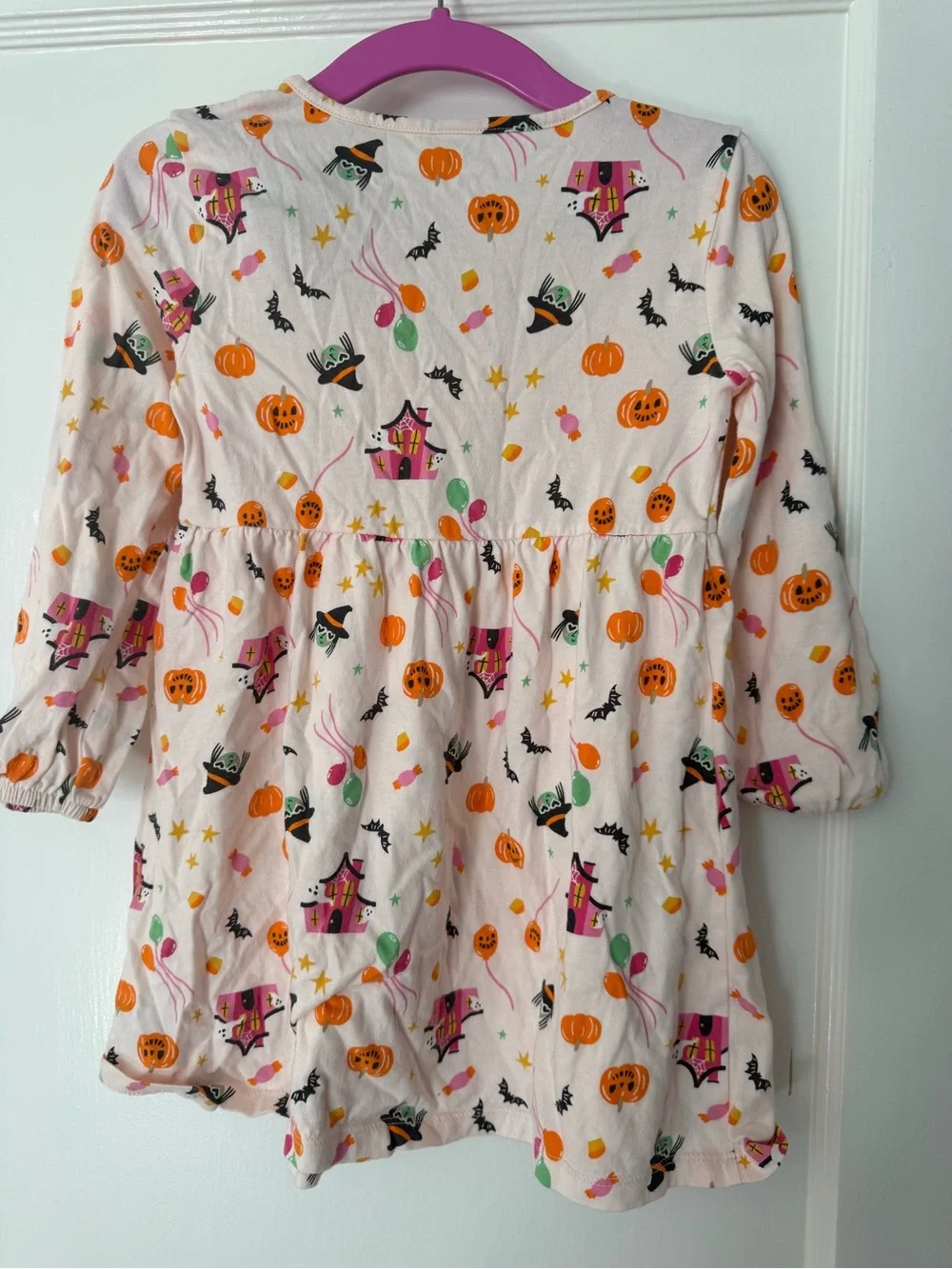 Old Navy Pink Halloween Print Long-Sleeve Dress